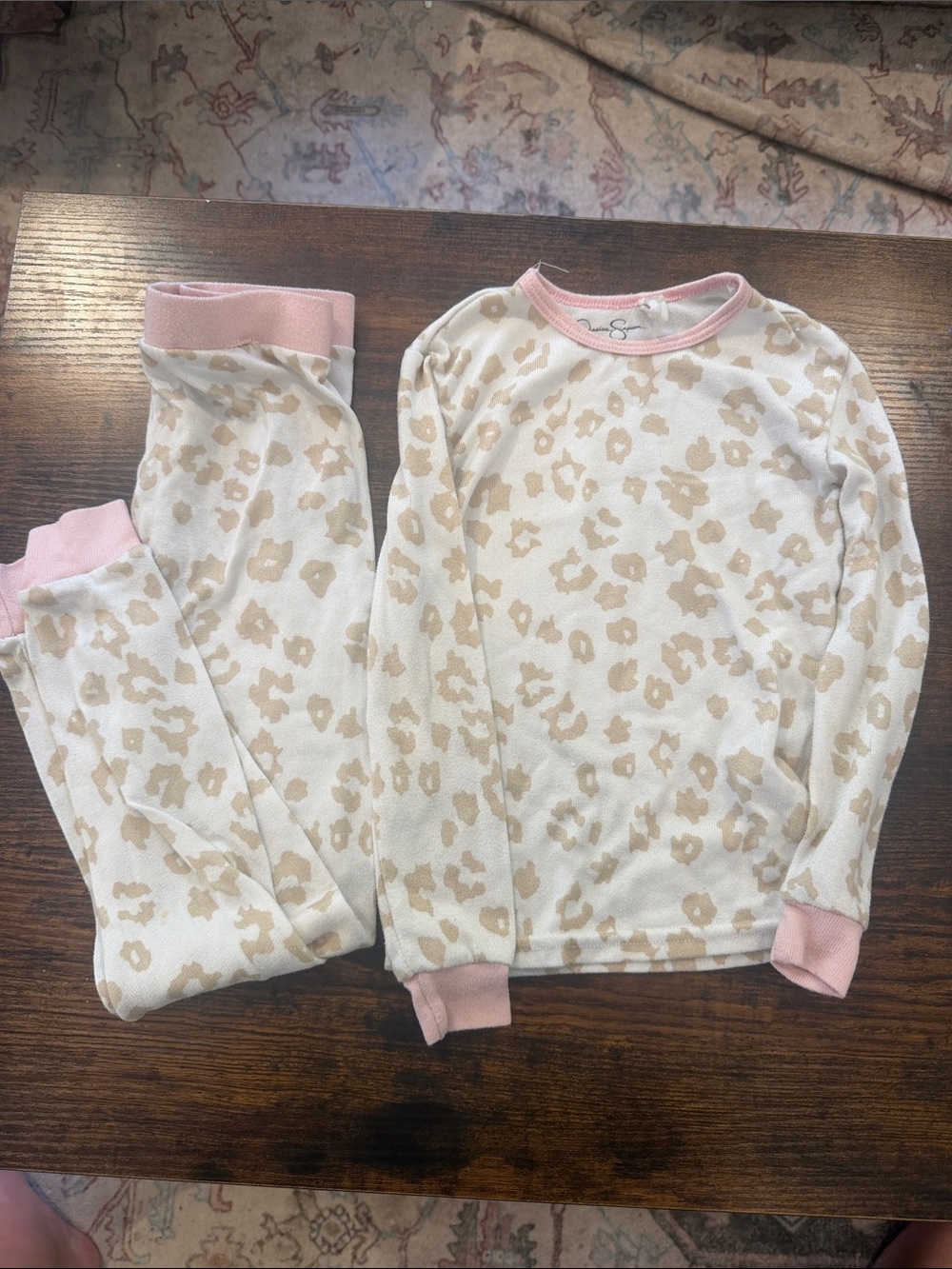 Jessica Simpson Long Sleeve Pink Trim Leopard Print Pajama Set